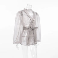 WW | Durchsichtige Organza-Bluse mit Bindegürtel