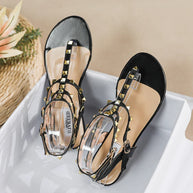 WW | Neue Sommer Outdoor Damen Flache Sandalen Britischer Stil Damen Lässig Römische Flache Stilvolle Niet Design Arbeit und Fest