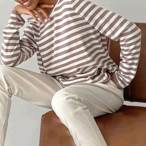WW - Damen gestreiftes Rundhalslangarm-Top