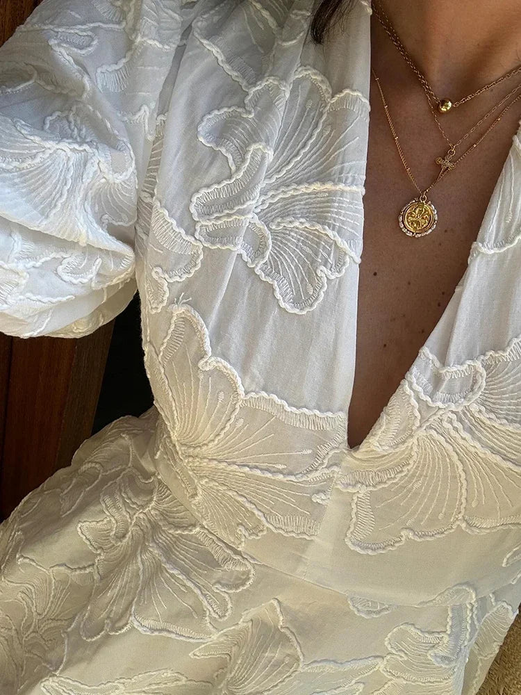 W&W Mode | Kleid Mit Bestickten Puffärmeln Für Frauen