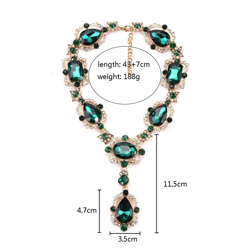 WW | Statement Rhinestones Schmuck Große Edelstein Gem Stein Kristall Viktorianischer Schmuck Grüner Smaragd Bib Halskette für Frauen