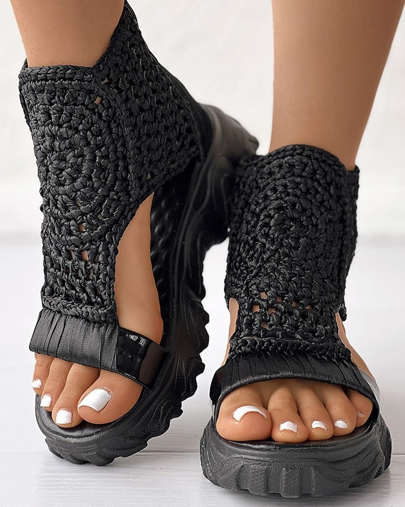 WW Geflochtene Geometrie-Sandalen | Damen Sommer Keilsandalen