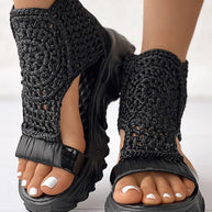 WW Geflochtene Geometrie-Sandalen | Damen Sommer Keilsandalen