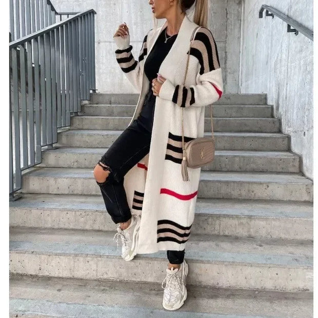 WW - Langer Strickcardigan mit Streifen