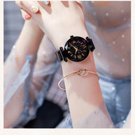 WW Leuchtende Sternenhimmel: Damenmode Sternenhimmel Uhren Magnetische Schnalle Mesh Armband Diamant Quarzuhr Damen Kleideruhr