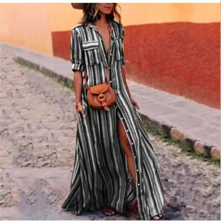 WW | Gestreiftes Lässiges Langes Maxikleid