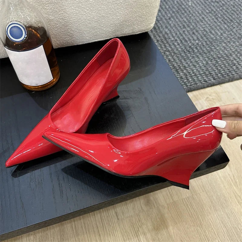 WW | Eilyken Design Spitzer Zehen Wedges Hohe Schuhe Frauen Pumps Silber Rot Schuhe Sexi Hochzeit Bankett Zapatos Mujer