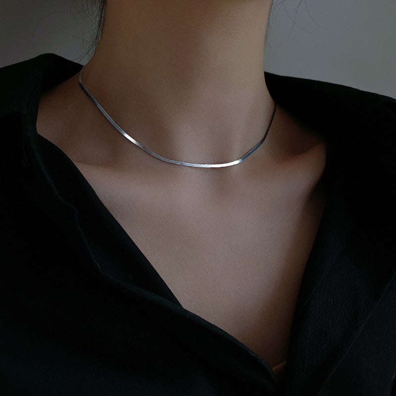 W&W Mode Elegante Echtsilber-Schlangenknochenkette | Damen Schlüsselbein-Kettenhalskette