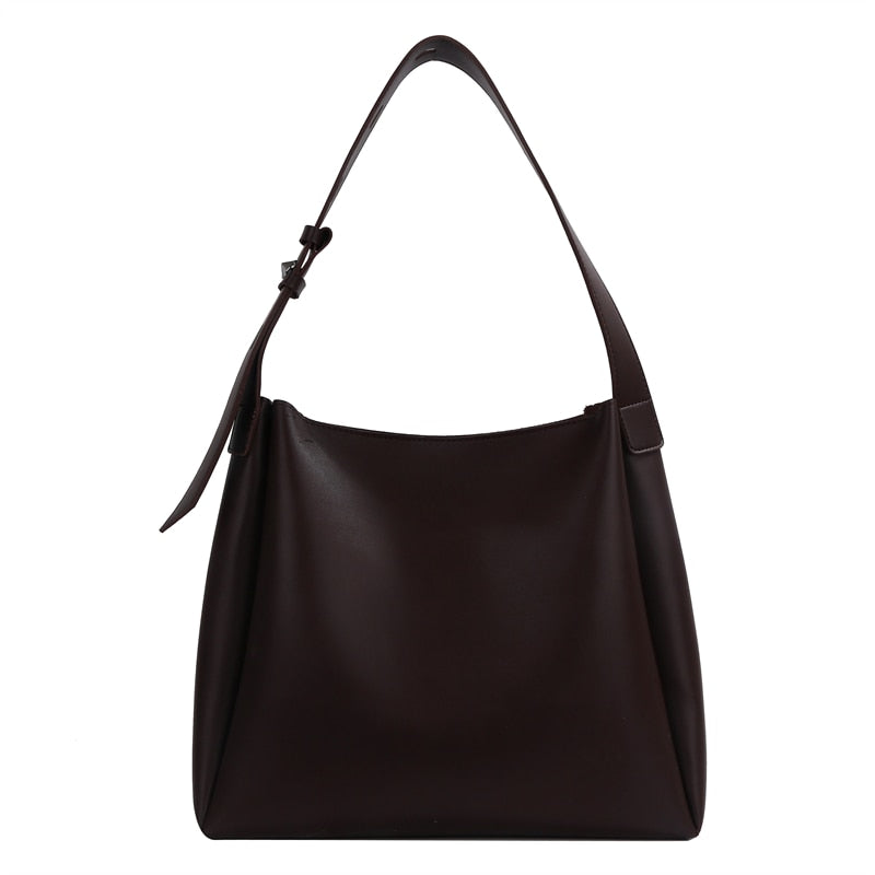 WW Hochwertige Damen Shopper Große Kapazität Schultertasche Reine Farbe Breiter Riemen Weiches PU-Leder