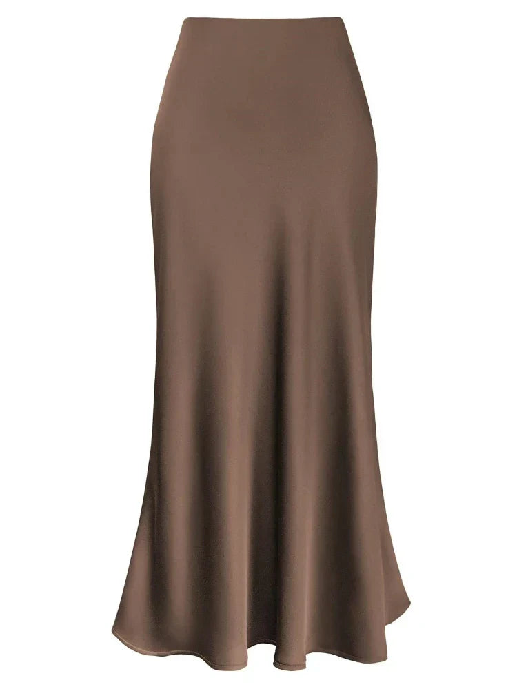 WW | Frauen Satin Seiden Röcke Sommer Frühling Koreanische Mode Kleidung Büro Damen Lange Röcke Elegant Schwarz Maxi Röcke für Frauen