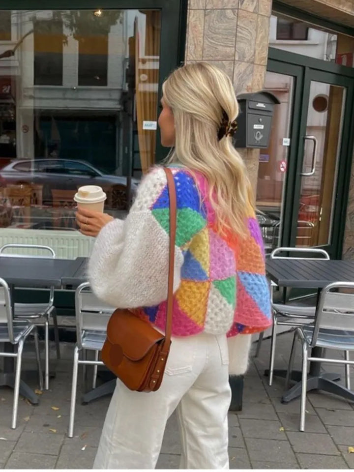 Gestreifte, offene Strickjacke