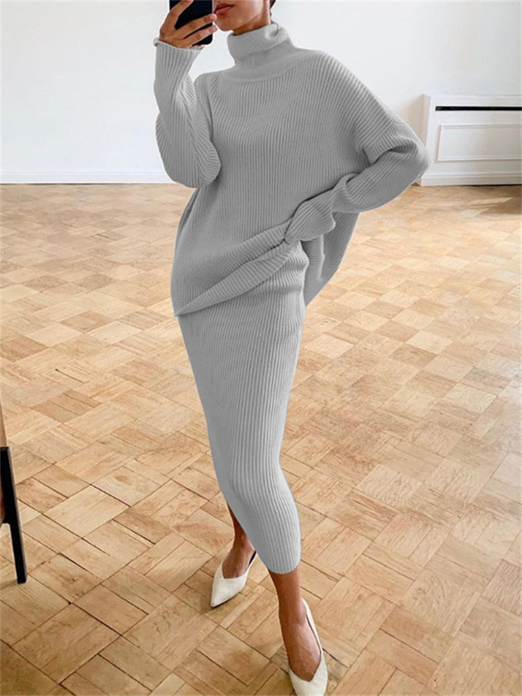 WW | Schickes Herbst Strick Zweiteiliges Slim Fit Set für Frauen