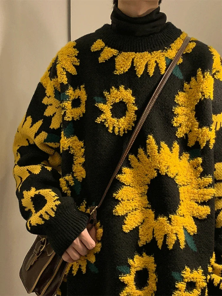 Herren-Strickjacke mit lockerer Passform und Blumenmotiv