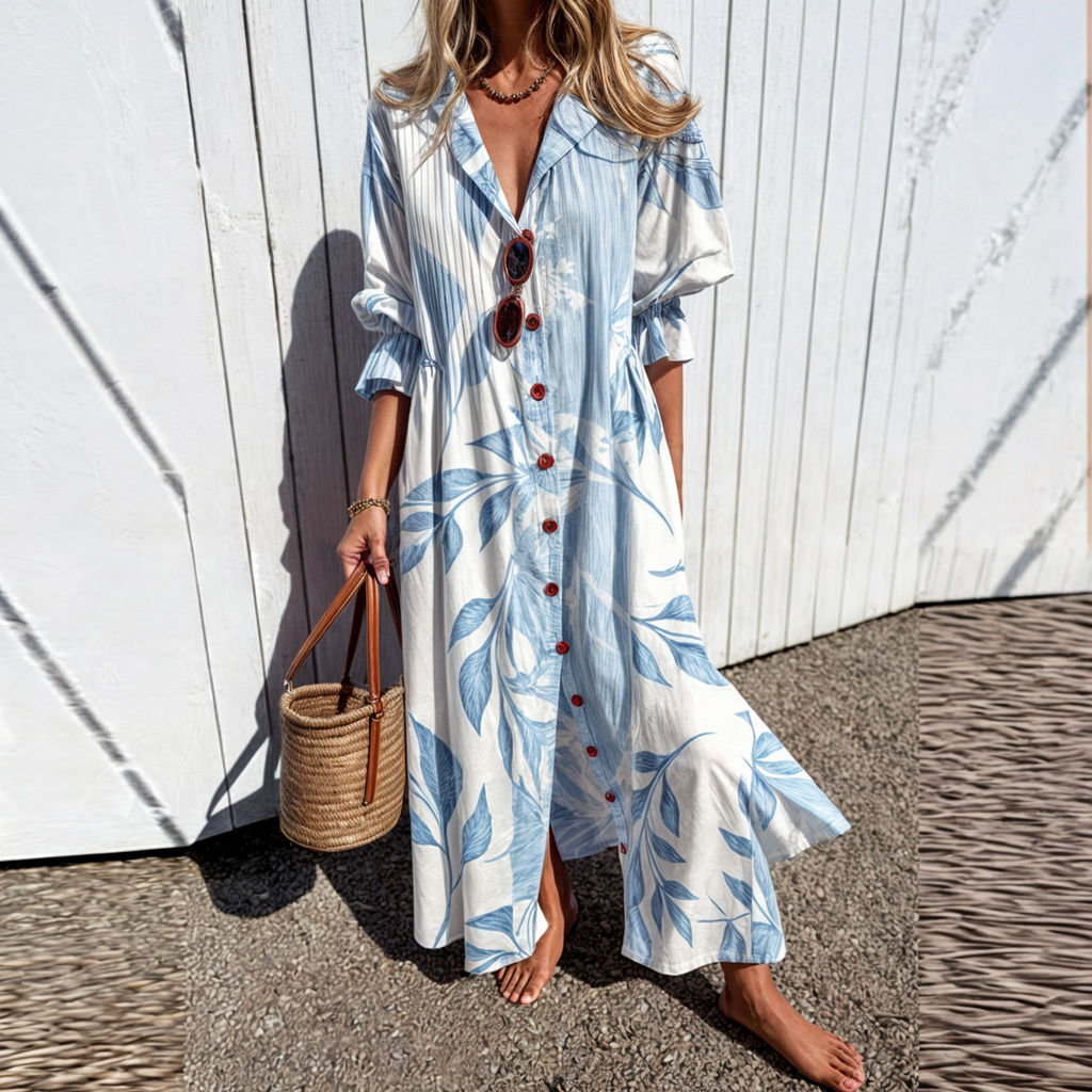 WW | Blumen Kleid mit Knöpfen und Maxi Länge
