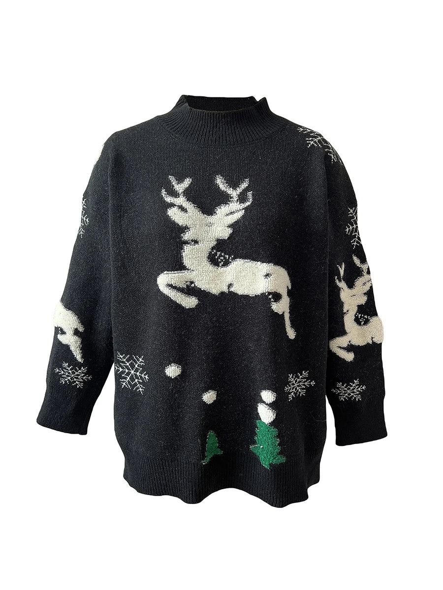 W&W Mode -  Hässlicher Weihnachtspulli - Hoher Hals und lange Ärmel