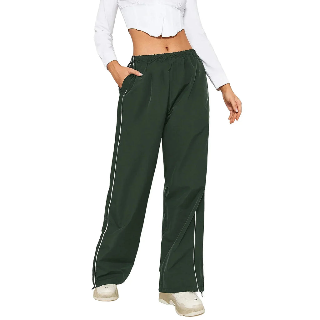 WW | Frauen Y2K Elastischer Taillen Cargo Hosen Locker Einfarbige Jogginghosen Trainingshose mit Taschen Streetwear