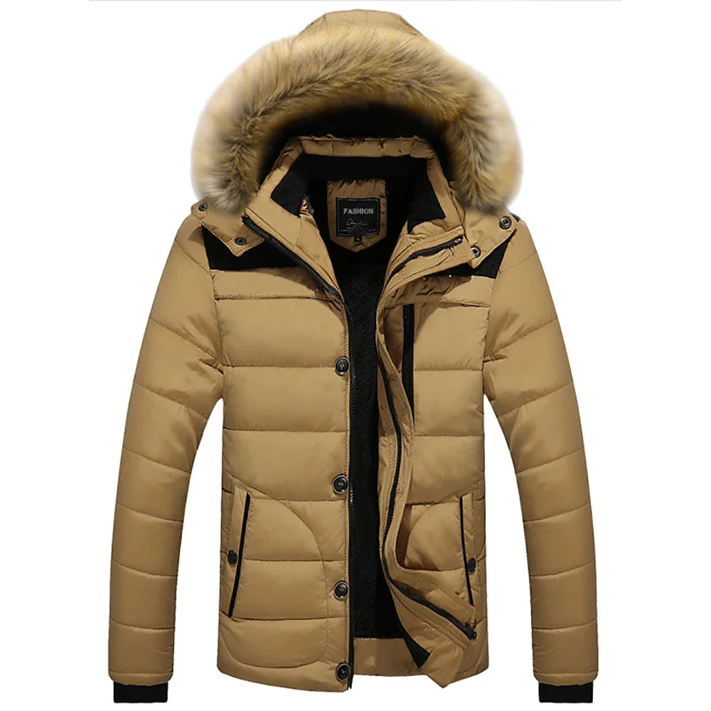 WOLFF | Herren Winterjacke mit Fellkapuze