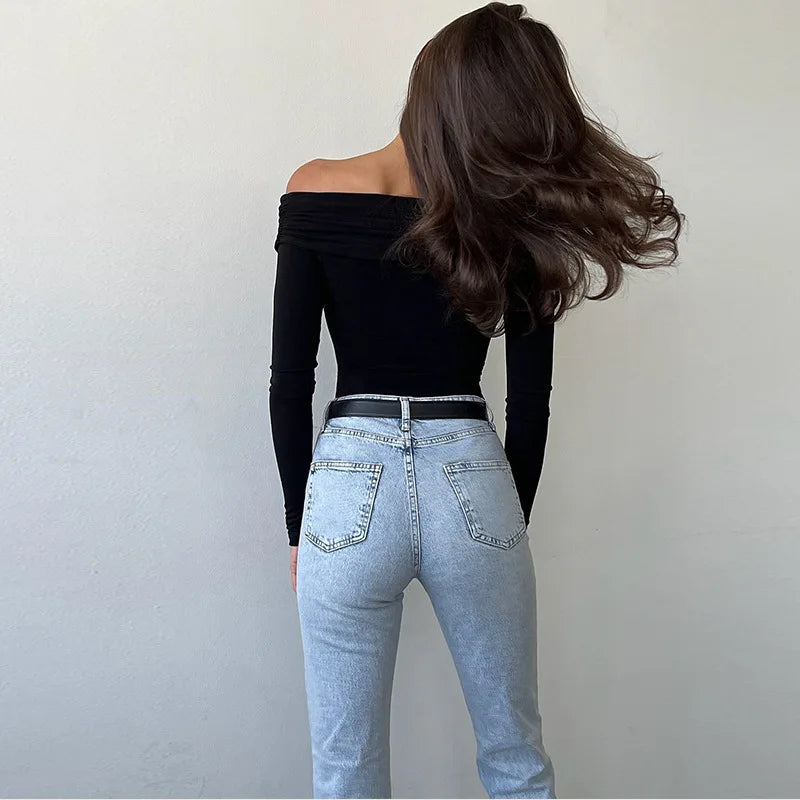 WW Off-Shoulders Bodysuit | Moderner eleganter plissierter Damen-Bodysuit