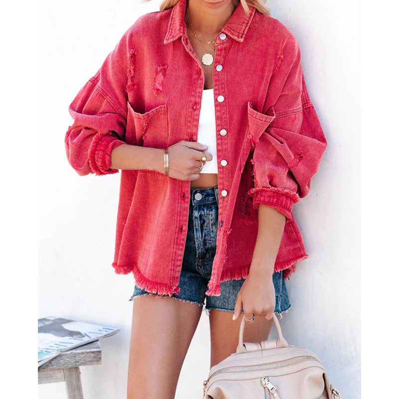 W&W Mode | Casual Oversized Denimjacke mit Used-Look