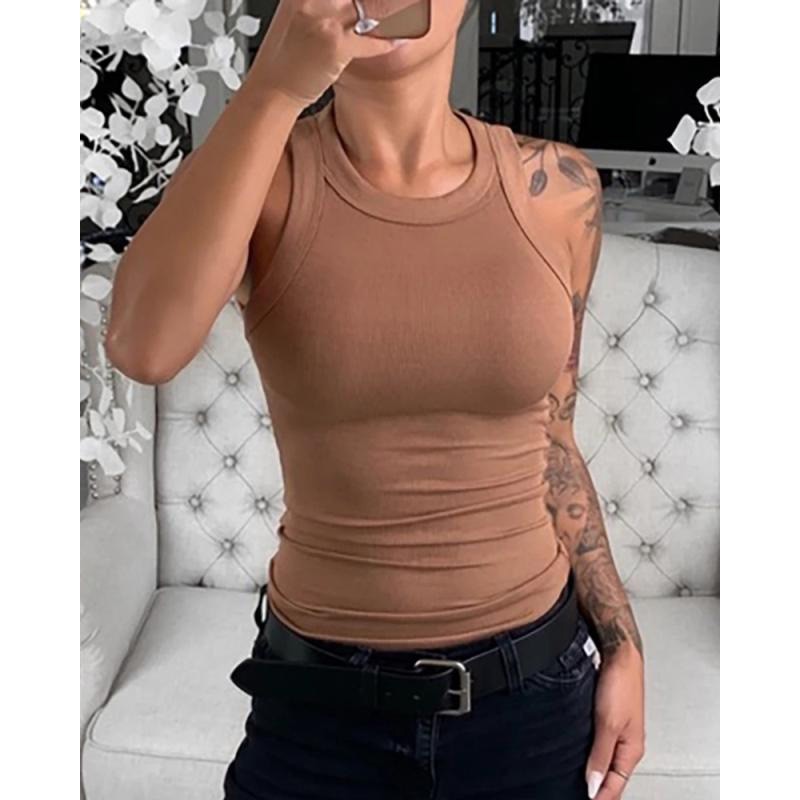 Damen-Ripp-Tanktop mit Rundhalsausschnitt