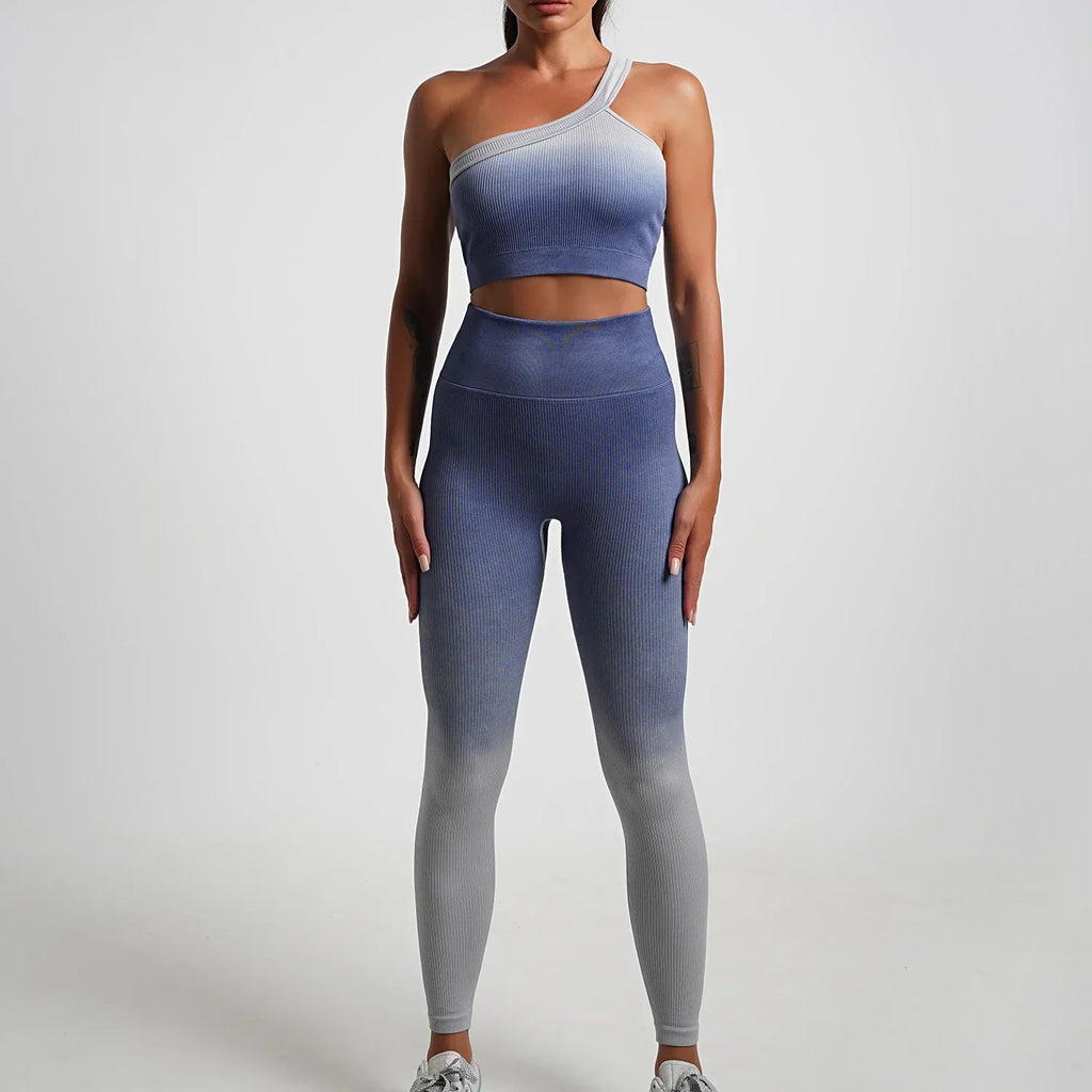 WW | Nahtlose Gradient Yoga Set Sport Fitness Hohe Taille Hip Lifting Hosen Langarm Anzüge Training Fitness Leggings Set für Frauen