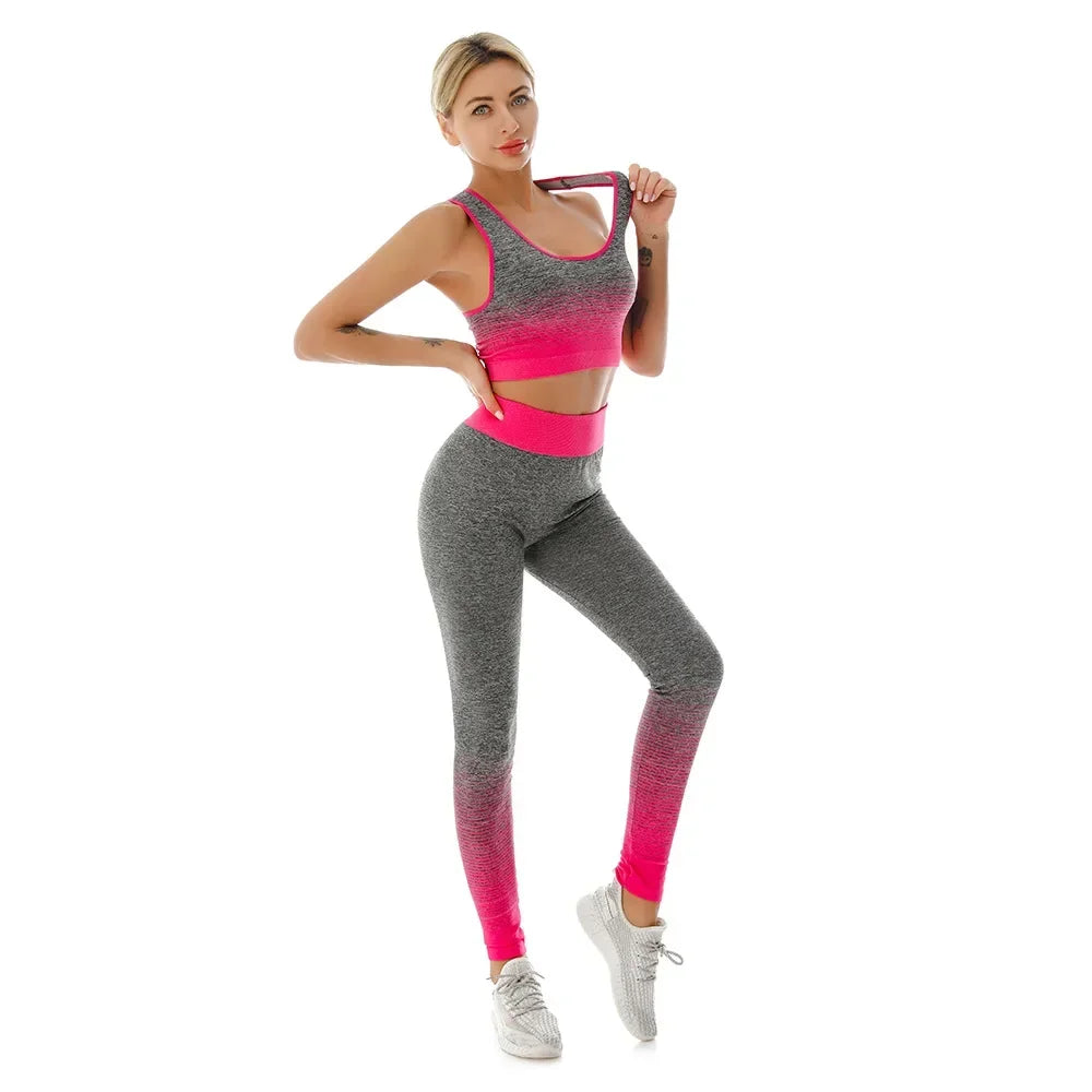 WW | 2-Teiliges Set Damen Outfit Yoga Set Elastisch Gradualer Wechsel Sport Bh Leggings Yoga Anzug Set Fitness Workout Sport Leggings