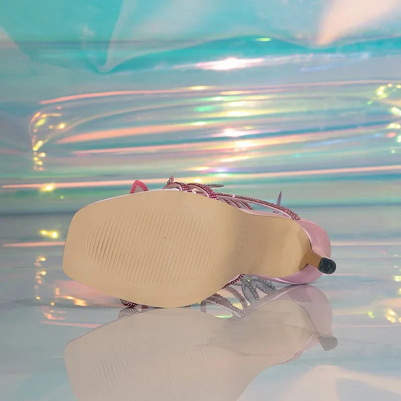 WW | Eilyken Fashion Sexy Peep Toe Kristall Schmetterling Knot Ankel Riemen Sandalen Frau Stiletto Hohe Absätze Schuhe Bankett Fest Pumps Schuhe