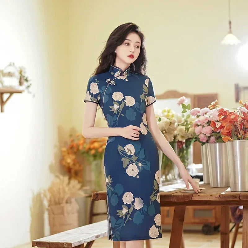 WW | Cheongsam Qipao Mode Kleidung Lässig Elegant Ethnischer Stil Vintage Kleid für Frauen Streetwear Frauen Kleidung Festlich Chinesisch