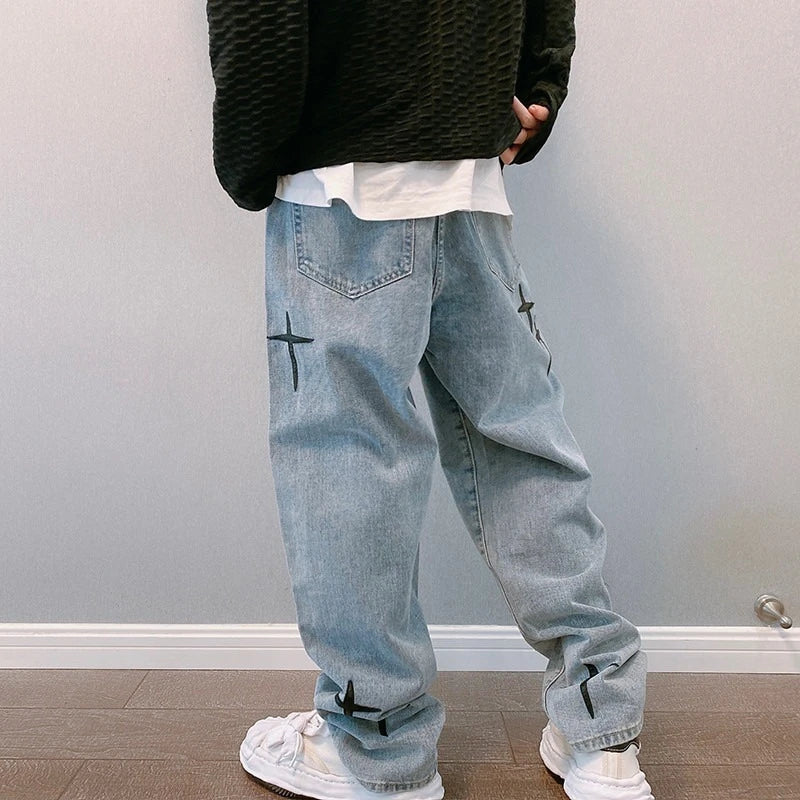 WW | Blasting Bedruckte Baggy Weit Geschnittene Jeans Für Männer