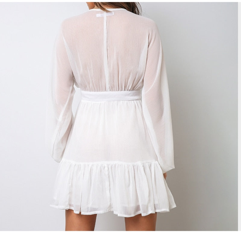 WW | Weiß Fließendes Langarm Sommerkleid