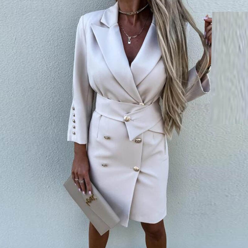 WW - Stilvoller Zweireihiger Blazer-Kleid Für Damen
