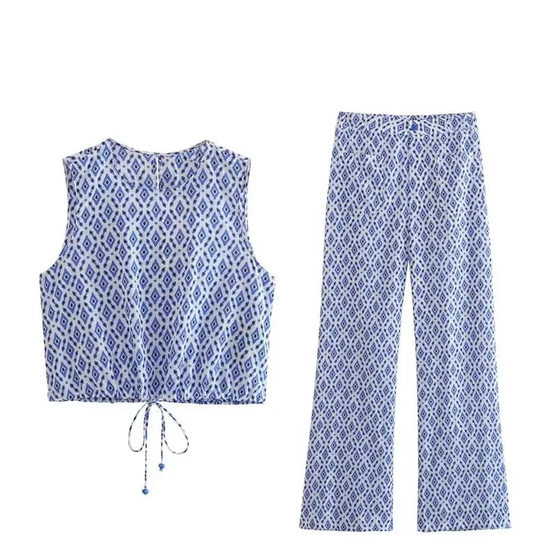 WW | Ohne Ärmel Top und Hose mit Weiten Beinen - Trendiger Druck - Atmungsaktiver Stoff