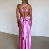 WW | Schleife Rückenfrei Abend Maxi Kleid