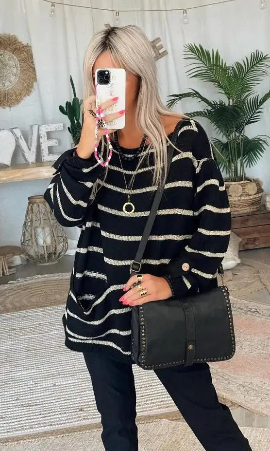W&W Mode – Warmer gestreifter Damenpullover