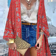 WW | Sommerlicher Damen Strickjacke Im Boho Stil Mit Buntem Blumenmuster