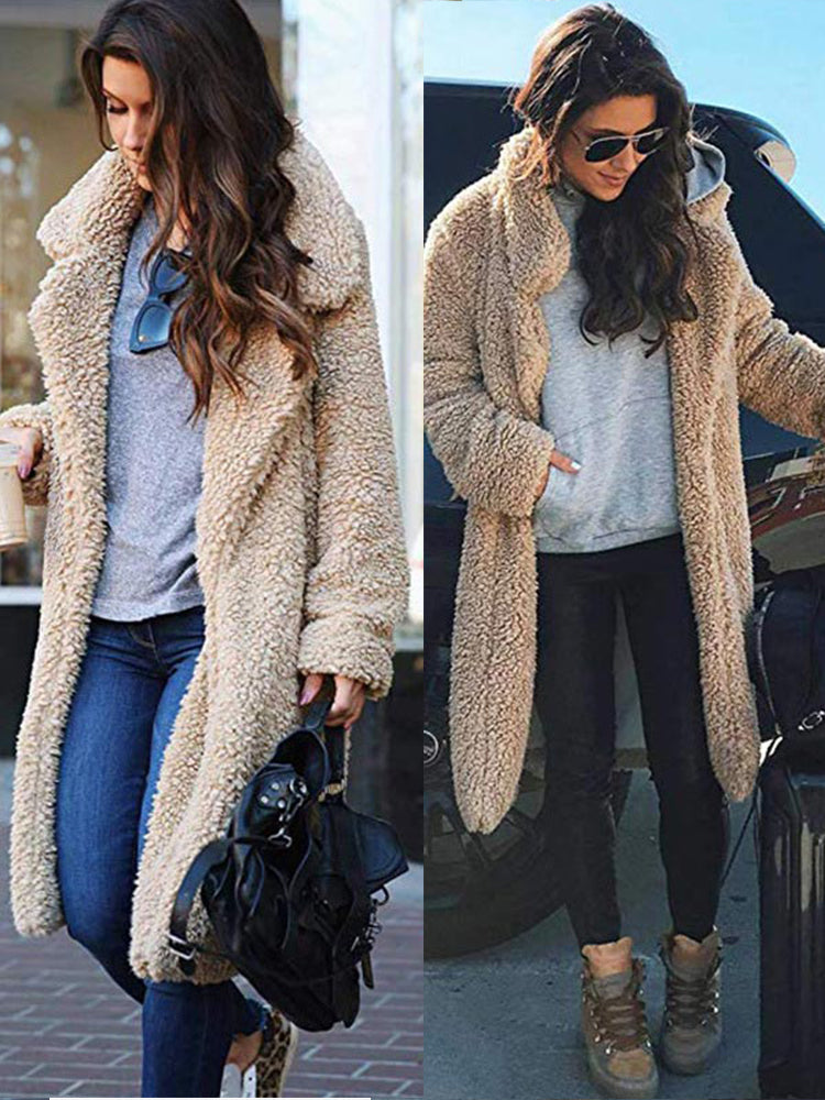 Strickjacke Lang Kunstfell Warm Weich Plusch