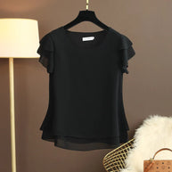 WW | Chiffon Bluse Mit O-ausschnitt Und Kurzen Ärmeln