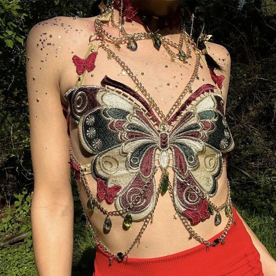 WW | Besticktes Y2k Schmetterling Crop Top