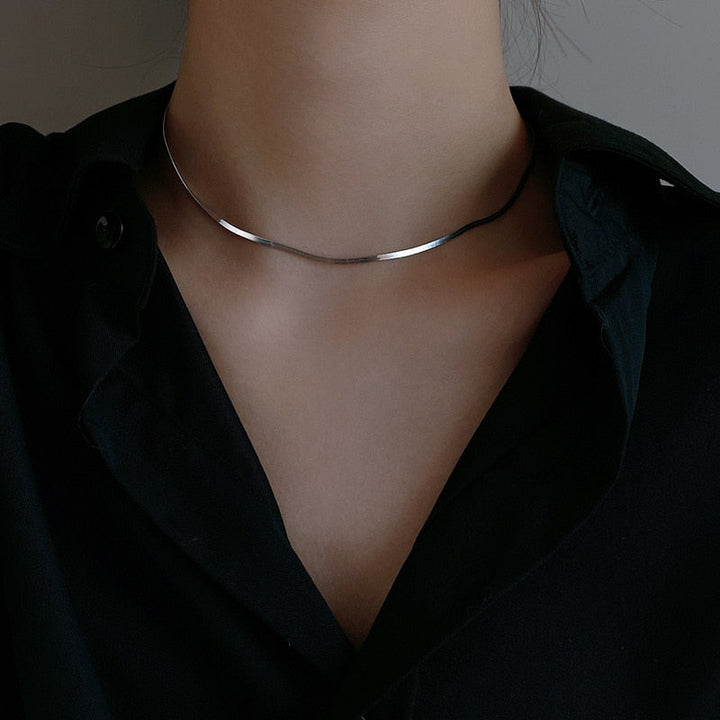 W&W Mode Elegante Echtsilber-Schlangenknochenkette | Damen Schlüsselbein-Kettenhalskette