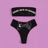 WW | Sexy Goth Bikini Frauen Buchstaben Totenkopf Druck Badeanzug Split Badeanzug Hohe Taille Gotische Bikini Set Strandoutfits
