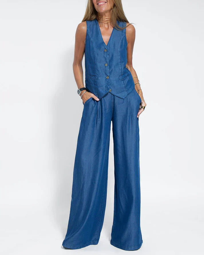 W&W Mode | Elegantes 2 Teiliges Satz Aus Weiter Leinenhose Und Weste