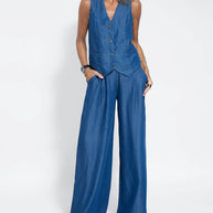 WW | Elegantes 2 Teiliges Satz Aus Weiter Leinenhose Und Weste