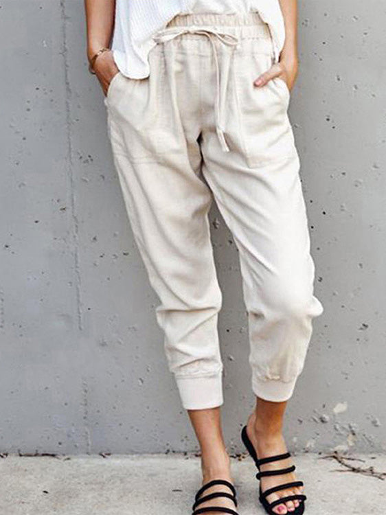 WW | Damen Hose Einfarbig Einfach Schnürung Slim Fit Lässig Hose