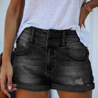 WW | Damen Denim Shorts Zerrissen Gerollt Stretch Hohe Taille Denim Shorts