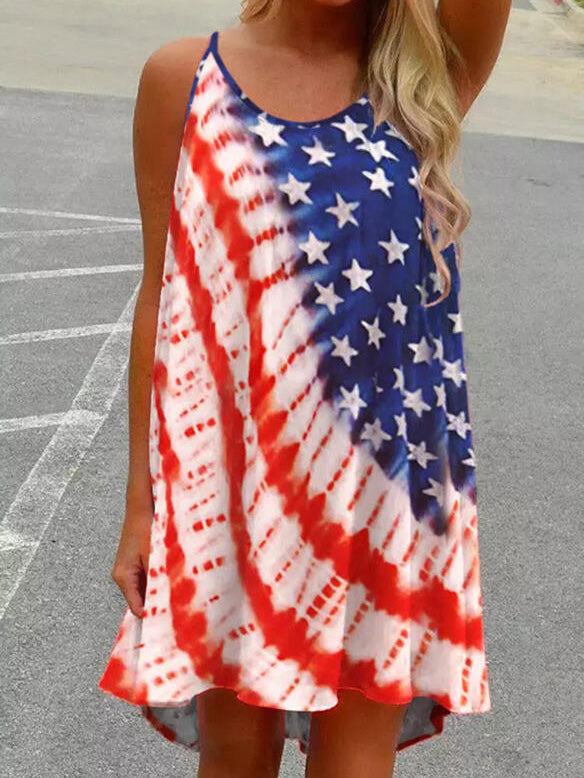 WW | Damenkleider Star Tie Dye Print Offene Rücken Ärmellose Kleid