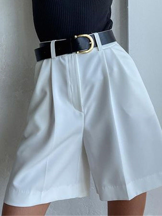 WW | Damen Shorts Einfarbig Reißverschluss Tasche Gerade Shorts