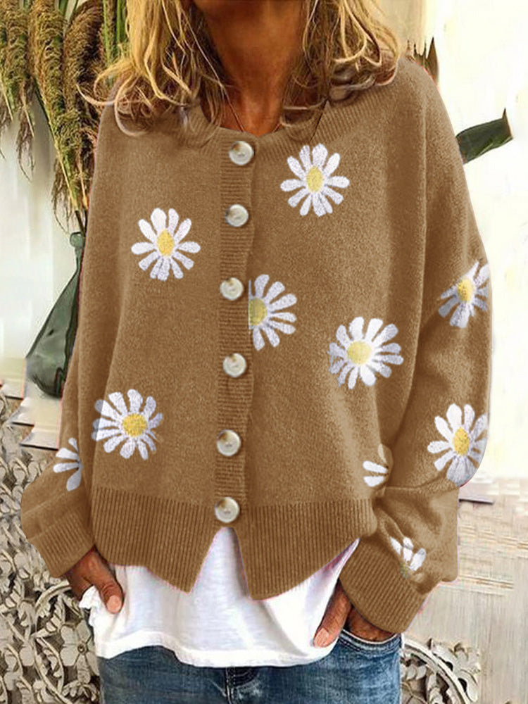 WW | Frauen Strickpullover Daisy Knopf Langarm Pullover Strickpullover