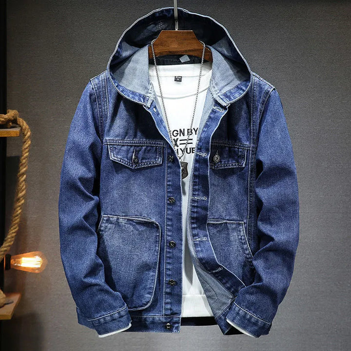 WW | Langärmelig Kapuze Denim Jacke mit Schaltflächen