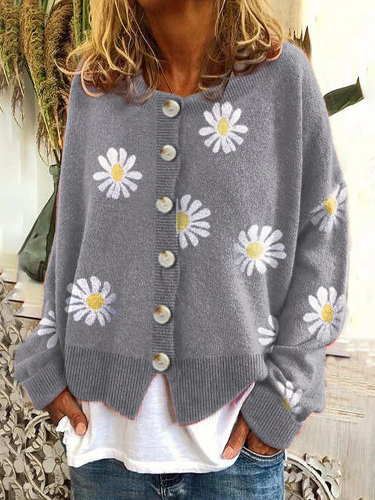 WW | Frauen Strickpullover Daisy Knopf Langarm Pullover Strickpullover