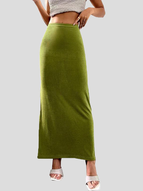 WW | Frauen Röcke Lässige Einfarbige Slim Fit Maxi Rock